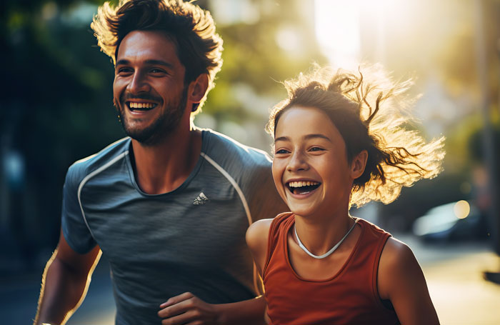 father and daughter running